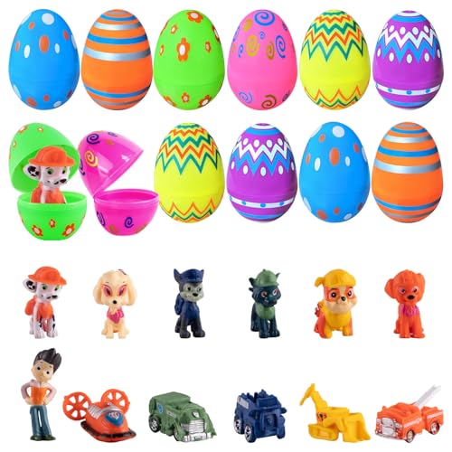 Dowdiles 12-teiliges Tortenfiguren-Set mit 12 Stück Plastikeier zum Befüllen für Kindergeburtstag , Cartoon-Kuchendeko, Cupcake-Dekoration,Geburtstagstorten-Deko für Jungen und Mädchen von Dowdiles