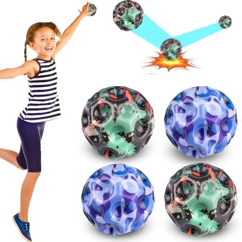 Dowdiles 4 Stück Space Ball - Hochelastischer Mini Bouncing Mond Ball - Sprungbälle Mit Knallendem Geräusch Beim Aufprall - Für Kinder, Party Geschenk von Dowdiles