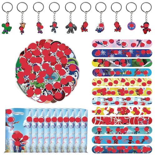 Dowdiles 82 Stück Party Mitgebsel Kindergeburtstag,Geburtstag Mitgebsel,Kindergeburtstag Mitgebsel set,10 Geschenktüten,50 Sticker,10 Schlüsselanhänger,12 Schnapparmbänder (Stil 1) von Dowdiles