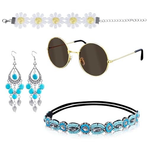 Dowdiles Hippie Accessoires, 4 Stück Hippie Kostüm Set, 70er Jahre Bekleidung Damen Accessoires, Hippie Damen, 70er Jahre Accessoires, Böhmen Hippie Deko Dowdiles Hippie Accessoires, 4 Stück Hippie Kostüm Set, 70er Jahre Bekleidung Damen Accessoires, Hippie Damen, 70er Jahre Accessoires, Böhmen Hippie Deko von Dowdiles