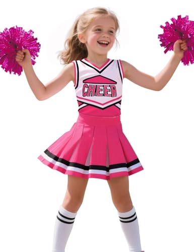 Doxrmuru Cheerleader-Kostüm für Mädchen, Cheerleader-Kostüm für Halloween, Party, Geburtstagsgeschenk (Rosa, 5-6 Jahre) von Doxrmuru