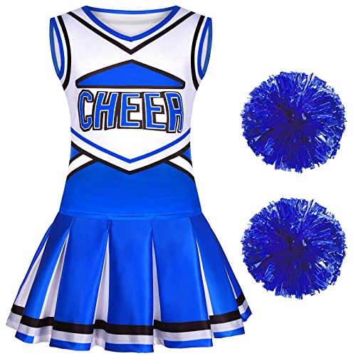 Doxrmuru Cheerleader-Kostüm für Mädchen, Cheerleader-Outfit für Halloween, Party, Geburtstagsgeschenk (Blau, 9–10 Jahre) von Doxrmuru