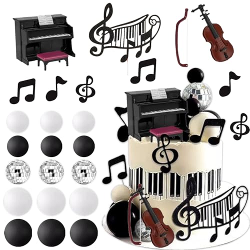24Stk Musik-Kuchenaufsätze, Klavier-Violinen-Kuchenaufsätze, musikalische Geburtstagsfeier, einschließlich Klavier, Violine, Noten, Discokugel, Musikabschlusskuchen 24Stk Musik-Kuchenaufsätze, Klavier-Violinen-Kuchenaufsätze, musikalische Geburtstagsfeier, einschließlich Klavier, Violine, Noten, Discokugel, Musikabschlusskuchen von Doyomtoy