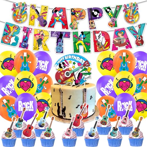 32-teiliges Musik-Geburtstagsparty-Set, Rockmusik-Gitarre, Thema, Geburtstagsdekoration, Zubehör, Notengitarre, Banner, Ballon-Kuchendekoration, 70er-, 80er-Jahre-Partyzubehör 32-teiliges Musik-Geburtstagsparty-Set, Rockmusik-Gitarre, Thema, Geburtstagsdekoration, Zubehör, Notengitarre, Banner, Ballon-Kuchendekoration, 70er-, 80er-Jahre-Partyzubehör von Doyomtoy