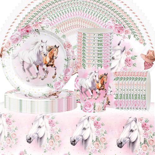 61 pcs Pferderennen-Geschirrset, Tischdecken zum Thema Pferd, Geburtstagsdekorationen, Partydekorationen, Dekorationen für Kindergeburtstage,Geeignet für Gruppen von 20 Personen von Doyomtoy