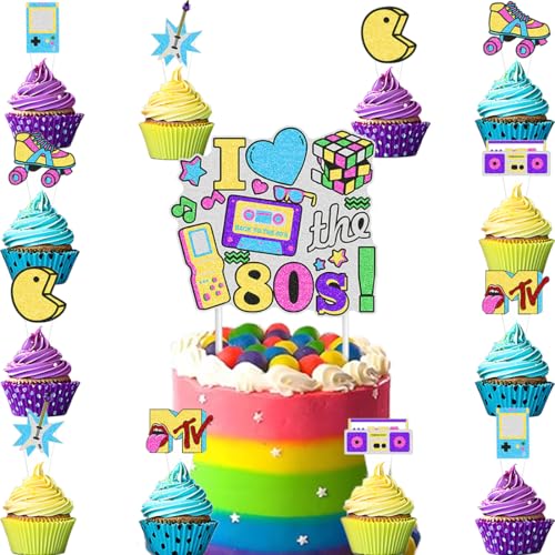 80er Geburtstag Tortendeko,Doyomtoy 80's Cake Topper Disco Cupcake Topper Geburtstag für Mädchen Junge Back to 80er Hip Pop Party Deko 13 Stück von Doyomtoy