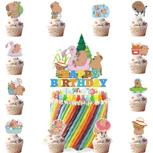 Capybara Tortendeko,Doyomtoy Kuchen Deko Wasserschwein-Delfin Geburtstag Deko Cake topper Geburtstag für Kindergeburtstag Party Deko 25 Stück von Doyomtoy