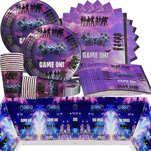 Doyomtoy 61PCS Fortnite Partygeschirr, Kindergeburtstagsparty, Partygeschirr, einschließlich Tassen, Teller, Tischdecken, Papierservietten, ideal für Spielepartys (20 Personen) von Doyomtoy