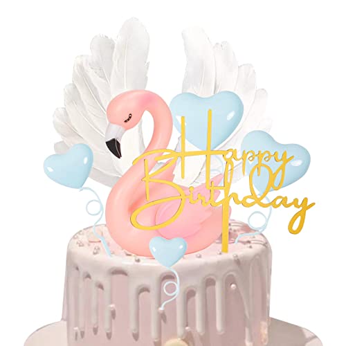 Doyomtoy 7 Stückn Flamingo Tortendeko Flamingo Tortenaufleger Geburtstag Set Happy Birthday Tortendekoration 3D-Flamingo-Geburtstagstorte-Dekoration für Hochzeit Geburtstagsfeier von Doyomtoy