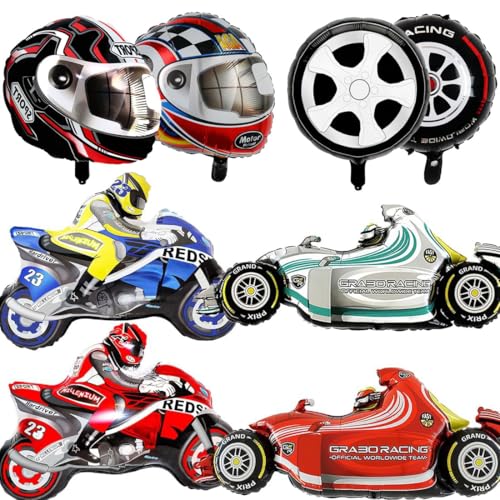 Doyomtoy 8 Stück Motorrad Geburtstag Junge Dekoration, Racing Ballon Set Dekoration Rennwagen, Motorrad Motocross Geburtstag, geeignet für Geburtstag Thema Party von Doyomtoy