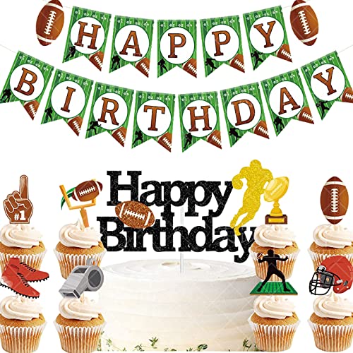 Doyomtoy Cake Topper Partydekoration Rugby-Themenparty-Set Geburtstagsparty-Dekoration für Jungen Inklusive Pull Tabs Cupcake-Einsätze Happy Birthday-Einsätze von Doyomtoy