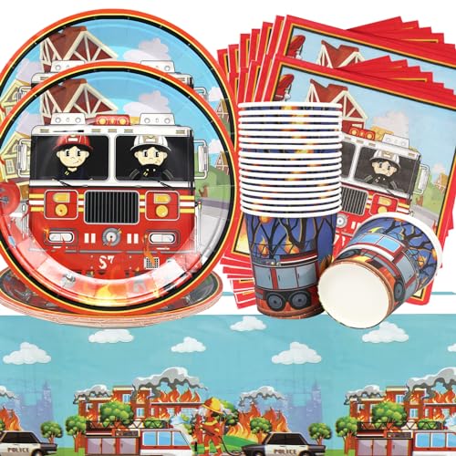 Doyomtoy Feuerwehrauto Partygeschirr,61Stück Party Geburtstag Dekoration,Auto Feuerwehrauto Thema Party Geschirr Set,enthält Tischdecken,Pappbecher,Teller,Servietten für Kindergeburtstag Deko Doyomtoy Feuerwehrauto Partygeschirr,61Stück Party Geburtstag Dekoration,Auto Feuerwehrauto Thema Party Geschirr Set,enthält Tischdecken,Pappbecher,Teller,Servietten für Kindergeburtstag Deko von Doyomtoy