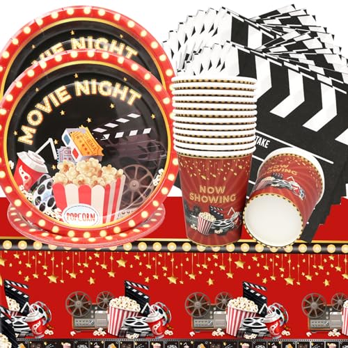 Doyomtoy Film-Themen-Party-Geschirr,53Stück Mottoparty-Set,Filmabend/Roter Teppich Tellern,Bechern,Servietten,Tischdecke -für 16 Personen Perfekt für Geburtstagsfeiern und Themenpartys Doyomtoy Film-Themen-Party-Geschirr,53Stück Mottoparty-Set,Filmabend/Roter Teppich Tellern,Bechern,Servietten,Tischdecke -für 16 Personen Perfekt für Geburtstagsfeiern und Themenpartys von Doyomtoy