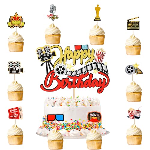 Doyomtoy Filmabend Cake Topper Geburtstag 21 Stück Film-Thema Tortendeko Hollywood Film Party Kuchen Dekorationen Zubehör Geeignet für Geburtstagsfeiern, Hochzeiten, Babyparty Cake Topper von Doyomtoy