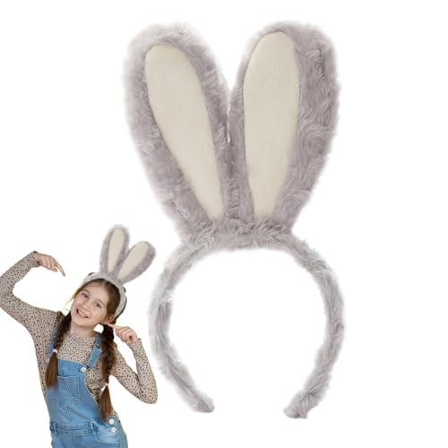 Doyomtoy Hasenohren Stirnband, Hase Ohren Haarbänder Plüsch Hasenohren Haarreif für Ostern Party Hochzeit Geburtstag Kostüm Halloween (Hellgrau) von Doyomtoy