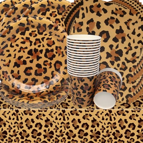 Doyomtoy Leopard Geburtstag Deko, Leoparddruck Partygeschirr Geburtstagsteller Tassen Servietten Safari Geburtstag für Kinder Babyparty Deko 20 Gäste von Doyomtoy