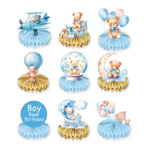Doyomtoy Plüschbär Waben-Mittelstücke, Bärchen Waben Party Dekorationen Party Deko Bienenwabe Geburtstag Bärs für Kindergeburtstag Deko Baby Shower 9 Stück von Doyomtoy