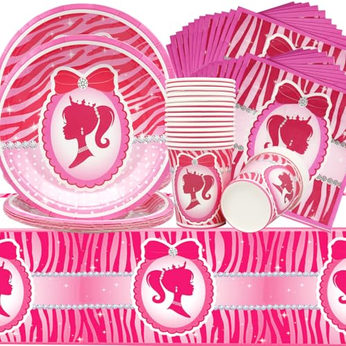 Prinzessin Party Dekoration Doyomtoy 61 Stück Prinzessin Geburtstag Deko,Teller Tassen Servietten Tischtücher,Partygeschirr Set Party Set Geburtstagsteller für Kinder Geburtstag von Doyomtoy
