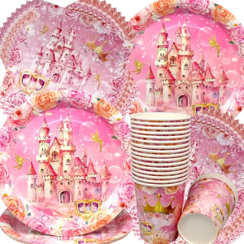 Schloss Geburtstag Deko,Doyomtoy 60 Stück Schloss Partygeschirr Pink Castle Prinzessin Mädchen Geburtstag Party Geburtstagsteller, Tassen, Servietten für Kinder Blumen Party Deko Baby Shower Schloss Geburtstag Deko,Doyomtoy 60 Stück Schloss Partygeschirr Pink Castle Prinzessin Mädchen Geburtstag Party Geburtstagsteller, Tassen, Servietten für Kinder Blumen Party Deko Baby Shower von Doyomtoy