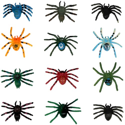 Doyomtoy Spinnen Action Modelle, 12 Stück Spinne Spielzeug Realistische Spinnenfiguren Halloween Spinnen Dekorationen für Halloween Requisiten Parodien, Partys, Dekorationen von Doyomtoy