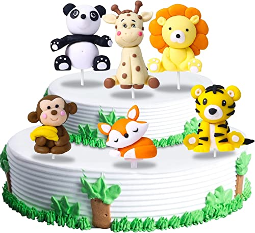 Dschungel Tier Cupcake Toppers, 6 pcs Zoo Tiere Geburtstag, Tier Kuchen Toppers für Kinder Baby Dusche, Tier Themen Kuchen Dekorationen von Doyomtoy