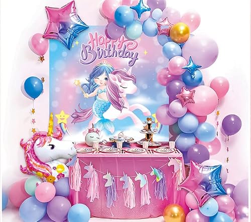 Einhorn-Ballon-Set, Kulisse, Luftschlangen, rosa Dekoration, Geburtstagsparty-Dekoration, Geburtstagsdekoration für Mädchen… von Doyomtoy