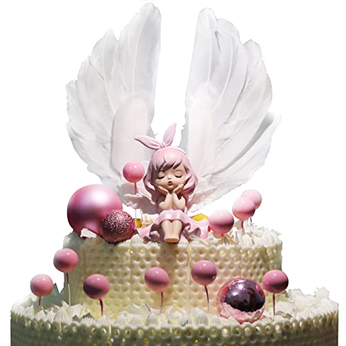 Engel Figuren für Torte,14 Stück Engel Kuchen Eisprinzessin Figuren Set,Engel, Engelsflügel stehen für Glück Cake Topper blinkende Und kleine Kugeln Tortendeko für Party Kuchen von Doyomtoy
