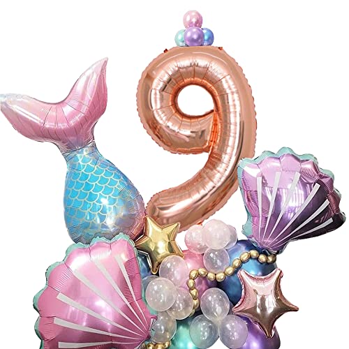 Geburtstag Luftballon für Meerjungfrau,Meerjungfrau Geburtstag Deko 4 Jahr, Geburtstag Folienballon 9, für Meerjungfrau Kindergeburtstag Babyparty Dekoration 33Stück… von Doyomtoy