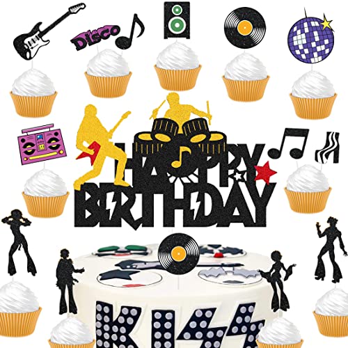 Musiknoten Cupcake Toppers Doyomtoy 70er 80er Cupcake Topper Happy Birthday Gitarre Kuchen Toppers Party Dekorationen 15 Stück von Doyomtoy