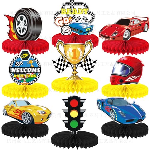 Racing Car Waben-Mittelstücke, 9 Stück Racing Car Spiel Auto Party Decoration Honeycomb Ornament,Geburtstagsthema Tischdekorationen für Kinder, Mädchen und Tischdekorationen für Party, Babyparty Racing Car Waben-Mittelstücke, 9 Stück Racing Car Spiel Auto Party Decoration Honeycomb Ornament,Geburtstagsthema Tischdekorationen für Kinder, Mädchen und Tischdekorationen für Party, Babyparty von Doyomtoy