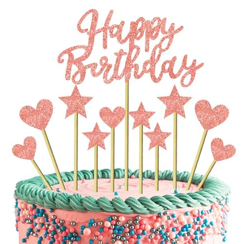 Roségold Glitzer Geburtstag Tortendeko,Cupcake Toppers, Kuchendekoration Glitzer, Happy Birthday Kuchendekoration Kuchen Deko für Kinder Mädchen Junge Party Kuchen,11 Stück von Doyomtoy