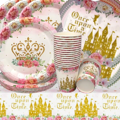 Doyomtoy Schloss Geburtstag, Rosenblüten Partygeschirr Mädchen Feen Geburtstagsteller, Tassen, Servietten für Kindergeburtstag Blumen Party Deko Baby Shower 61 Stück Doyomtoy Schloss Geburtstag, Rosenblüten Partygeschirr Mädchen Feen Geburtstagsteller, Tassen, Servietten für Kindergeburtstag Blumen Party Deko Baby Shower 61 Stück von Doyomtoy