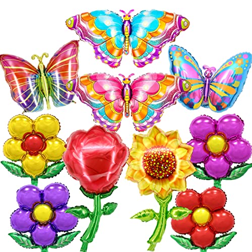 Schmetterling Geburtstag Deko,Doyomtoy 10 Stück Schmetterling Folienballon Blumen Ballons für Geburtstag des Mädchens Schmetterling Themen Party Dekorationen von Doyomtoy