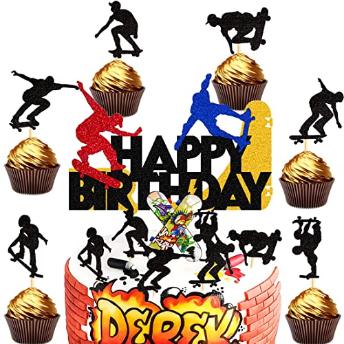 Skateboard Cake Topper Doyomtoy 15 Stück Cake Topper Happy Birthday Skateboard Kuchen Topper Skateboard Tortendeko für Junge Geburtstagsparty Dekoration von Doyomtoy