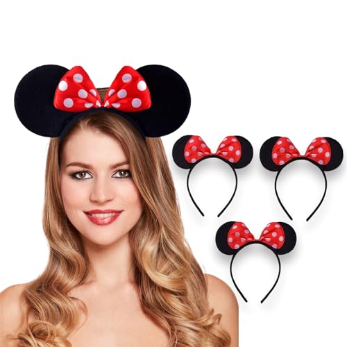 Minnie Mouse Stirnband 3 Stück | Mädchen und Erwachsene | rote Punkte mit Schleife | Mausohren für Kostüm, Party, Geburtstag, Accessoire Minnie Mouse Stirnband 3 Stück | Mädchen und Erwachsene | rote Punkte mit Schleife | Mausohren für Kostüm, Party, Geburtstag, Accessoire von Dozer