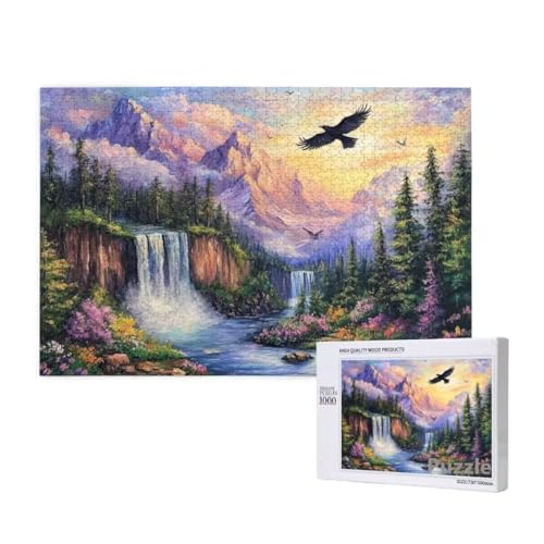 Adler Puzzle 1000 Teile Erwachsene, Groß Puzzle Fallen Muster Design, Holz Jigsaw 75x50cm Size mit Geschenkboxverpackung for Wanddeko Wohnzimmer, Geschenke für Frauen, Geschenke für Männer,Model332 von Dozsconz