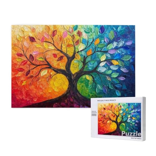 Baum Puzzle 1000 Teile Erwachsene, Groß Puzzle Farbe Muster Design, Holz Jigsaw 75x50cm Size mit Geschenkboxverpackung for Wanddeko Wohnzimmer, Geschenke für Frauen, Geschenke für Männer,Model570 von Dozsconz