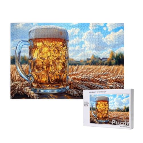Bier Puzzle 2000 Teile Erwachsene, Groß Puzzle Weizenfeld Muster Design, Holz Jigsaw 99x70cm Size mit Geschenkboxverpackung, Wanddeko Wohnzimmer, Geschenke für Frauen, Geschenke für Männer,Model1662 von Dozsconz