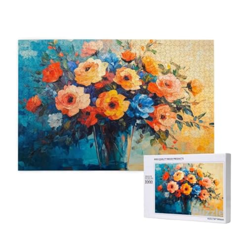 Blume Puzzle 1000 Teile Erwachsene, Groß Puzzle Farbe Muster Design, Holz Jigsaw 75x50cm Size mit Geschenkboxverpackung for Wanddeko Wohnzimmer, Geschenke für Frauen, Geschenke für Männer,Model1200 von Dozsconz