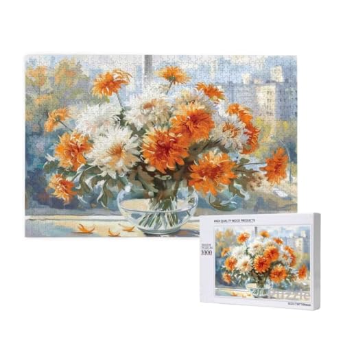 Blume Puzzle 1000 Teile Erwachsene, Groß Puzzle Fensterbank Muster Design, Jigsaw 75x50cm Size mit Geschenkboxverpackung, Wanddeko Wohnzimmer, Geschenke für Frauen, Geschenke für Männer,Model1196 von Dozsconz