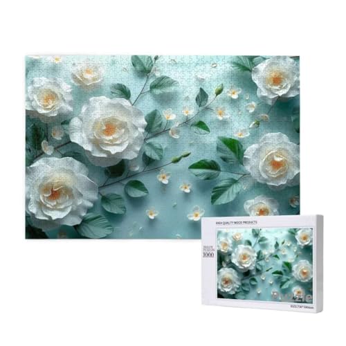 Blume Puzzle 1500 Teile Erwachsene, Groß Puzzle Weiß Muster Design, Holz Jigsaw 87x57cm Size mit Geschenkboxverpackung for Wanddeko Wohnzimmer, Geschenke für Frauen, Geschenke für Männer,Model134 von Dozsconz