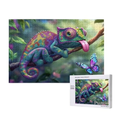 Eidechse Puzzle 1500 Teile Erwachsene, Groß Puzzle Schmetterling Muster Design, Jigsaw 87x57cm Size mit Geschenkboxverpackung, Wanddeko Wohnzimmer, Geschenke für Frauen, Geschenke für Männer,Model482 von Dozsconz