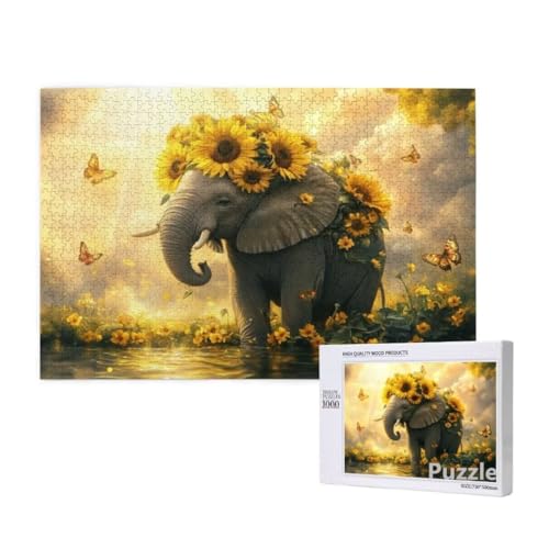 Elefant Puzzle 3000 Teile Erwachsene, Groß Puzzle Sonnenblume Muster Design, Jigsaw 122x81cm Size mit Geschenkboxverpackung, Wanddeko Wohnzimmer, Geschenke für Frauen, Geschenke für Männer,Model1326 von Dozsconz