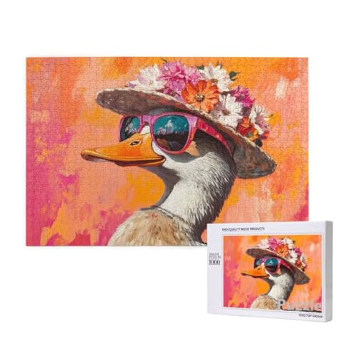 Ente Puzzle 1500 Teile Erwachsene, Groß Puzzle Hut Muster Design, Holz Jigsaw 87x57cm Size mit Geschenkboxverpackung for Wanddeko Wohnzimmer, Geschenke für Frauen, Geschenke für Männer,Model716 von Dozsconz