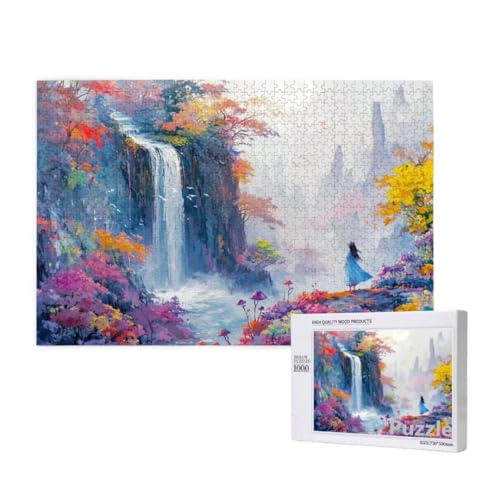Fallen Puzzle 1000 Teile Erwachsene, Groß Puzzle Frau Muster Design, Holz Jigsaw 75x50cm Size mit Geschenkboxverpackung for Wanddeko Wohnzimmer, Geschenke für Frauen, Geschenke für Männer,Model936 von Dozsconz