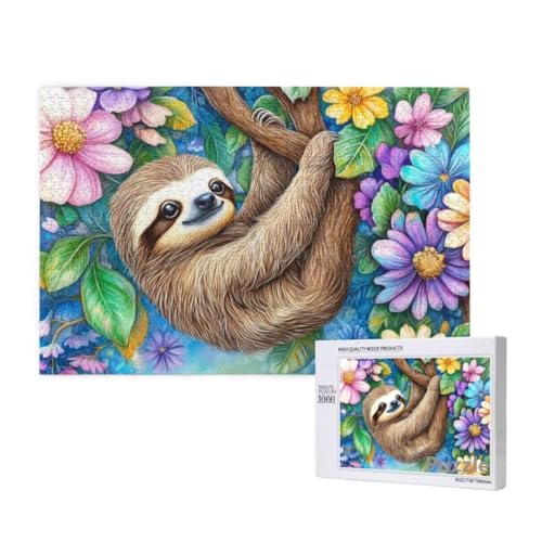 Faultier Puzzle 2000 Teile Erwachsene, Groß Puzzle Blume Muster Design, Holz Jigsaw 99x70cm Size mit Geschenkboxverpackung for Wanddeko Wohnzimmer, Geschenke für Frauen, Geschenke für Männer,Model432 von Dozsconz
