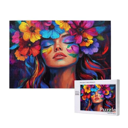 Frau Puzzle 1000 Teile Erwachsene, Groß Puzzle Blume Muster Design, Holz Jigsaw 75x50cm Size mit Geschenkboxverpackung for Wanddeko Wohnzimmer, Geschenke für Frauen, Geschenke für Männer,Model642 von Dozsconz