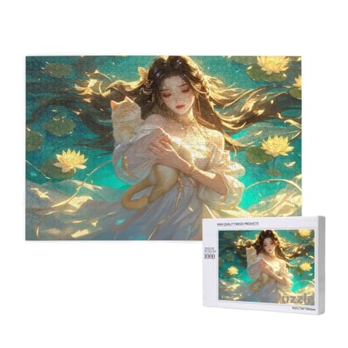 Frau Puzzle 1500 Teile Erwachsene, Groß Puzzle Katze Muster Design, Holz Jigsaw 87x57cm Size mit Geschenkboxverpackung for Wanddeko Wohnzimmer, Geschenke für Frauen, Geschenke für Männer,Model112 von Dozsconz