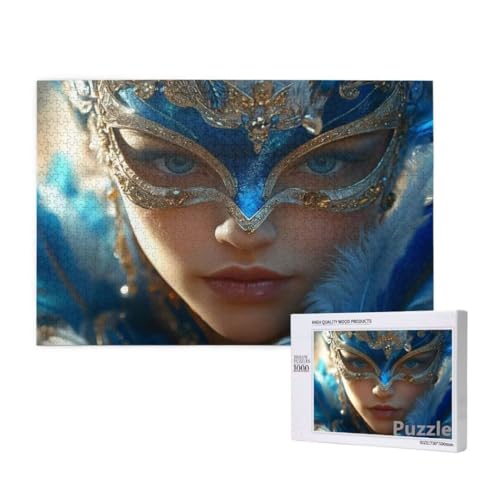 Frau Puzzle 1500 Teile Erwachsene, Groß Puzzle Maske Muster Design, Holz Jigsaw 87x57cm Size mit Geschenkboxverpackung for Wanddeko Wohnzimmer, Geschenke für Frauen, Geschenke für Männer,Model244 von Dozsconz