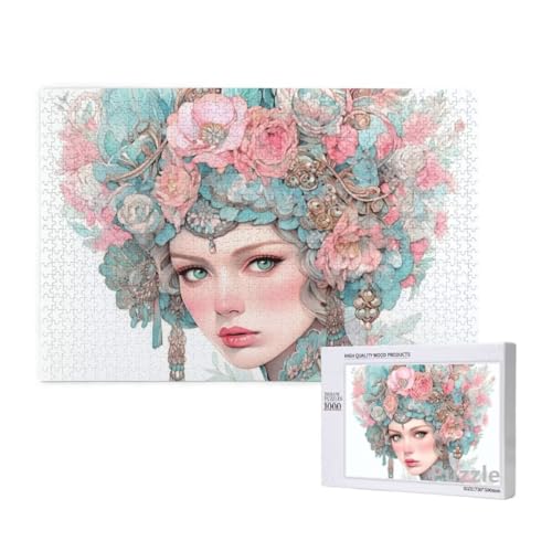 Frau Puzzle 2000 Teile Erwachsene, Groß Puzzle Blume Muster Design, Holz Jigsaw 99x70cm Size mit Geschenkboxverpackung for Wanddeko Wohnzimmer, Geschenke für Frauen, Geschenke für Männer,Model1176 von Dozsconz